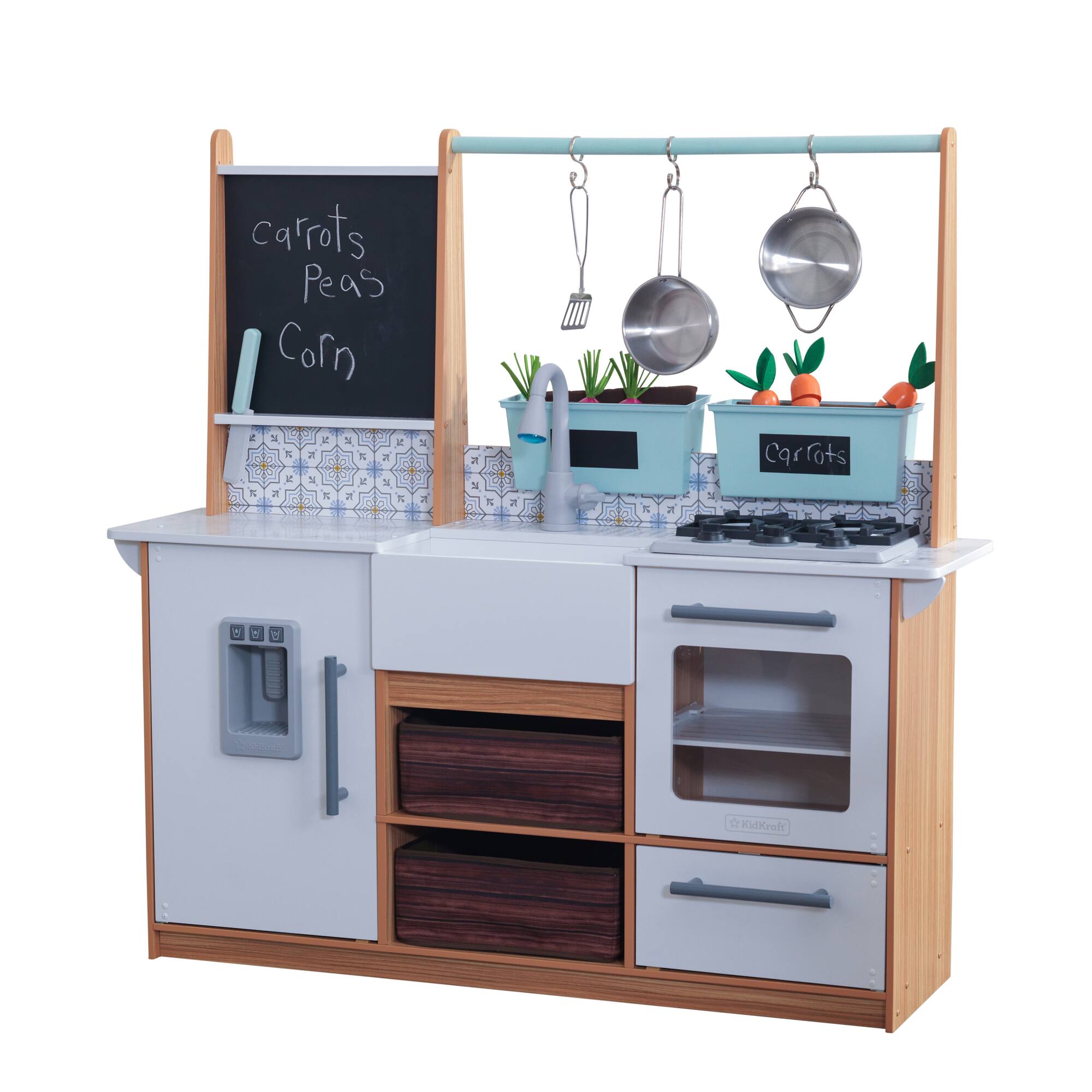 KidKraft Farmhouse Play Kitchen with 18 Piece Accessory Play Set